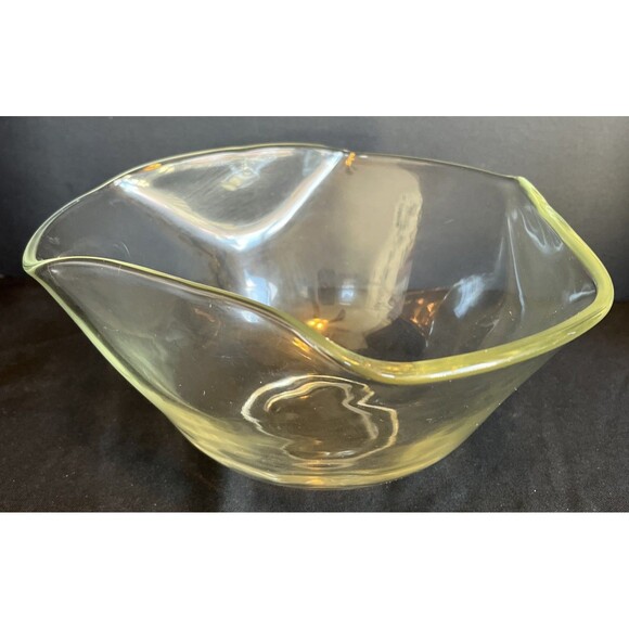 VTG Triangular Clear Serving Bowl with Hint of Yellow Iridescent Tint 5”X9.25” - Picture 1 of 14